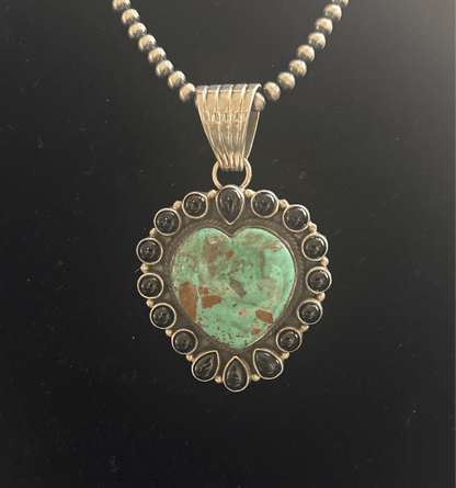 The Marguerite Daisy Heart Cluster Pendant - Turquoise Mustang