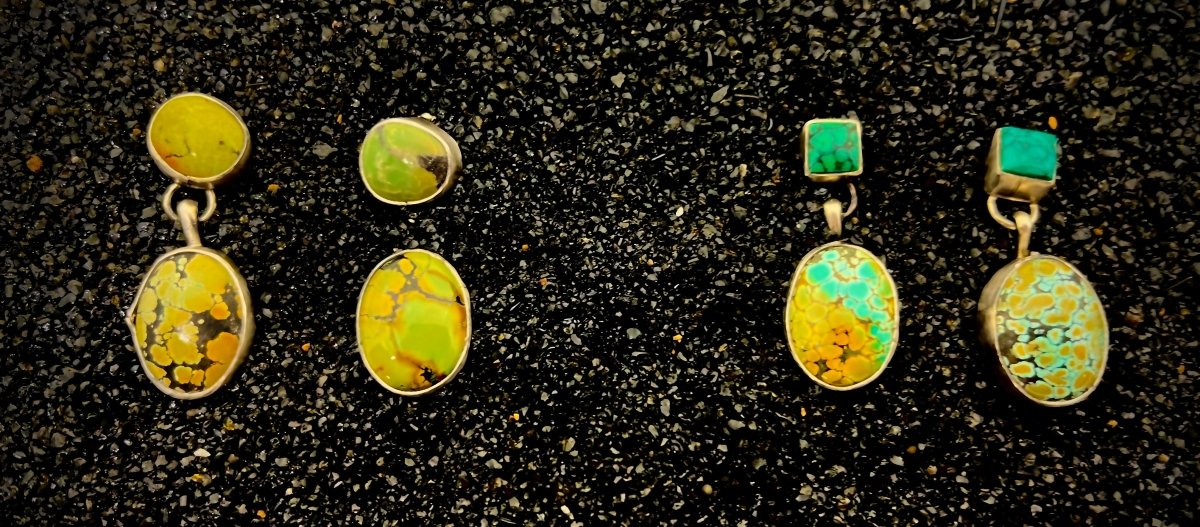 Taos Oval Turquoise Drop Stud Earrings by Danny Henio - Turquoise Mustang