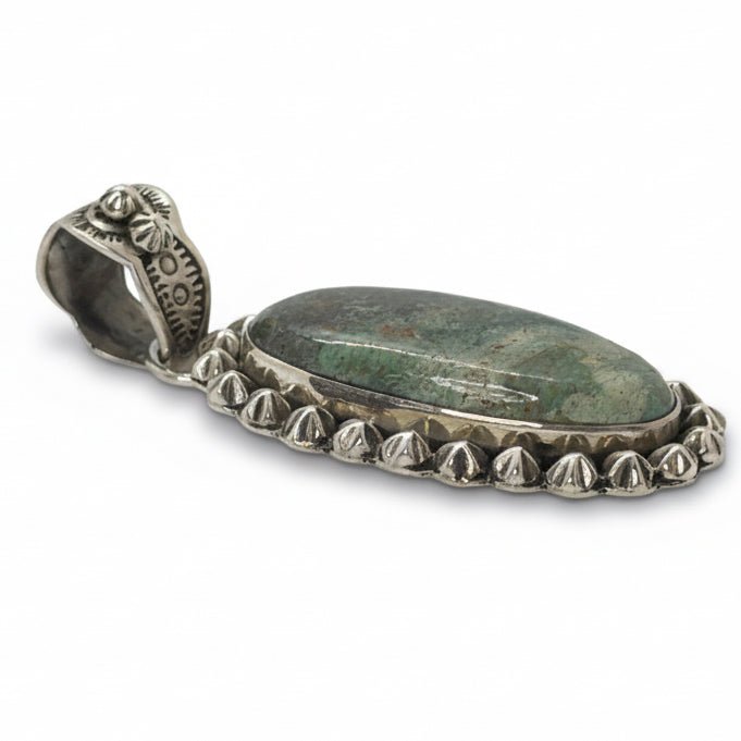 The Winter Jasmine Pendant in Medium Green Kingman Turquoise - Turquoise Mustang