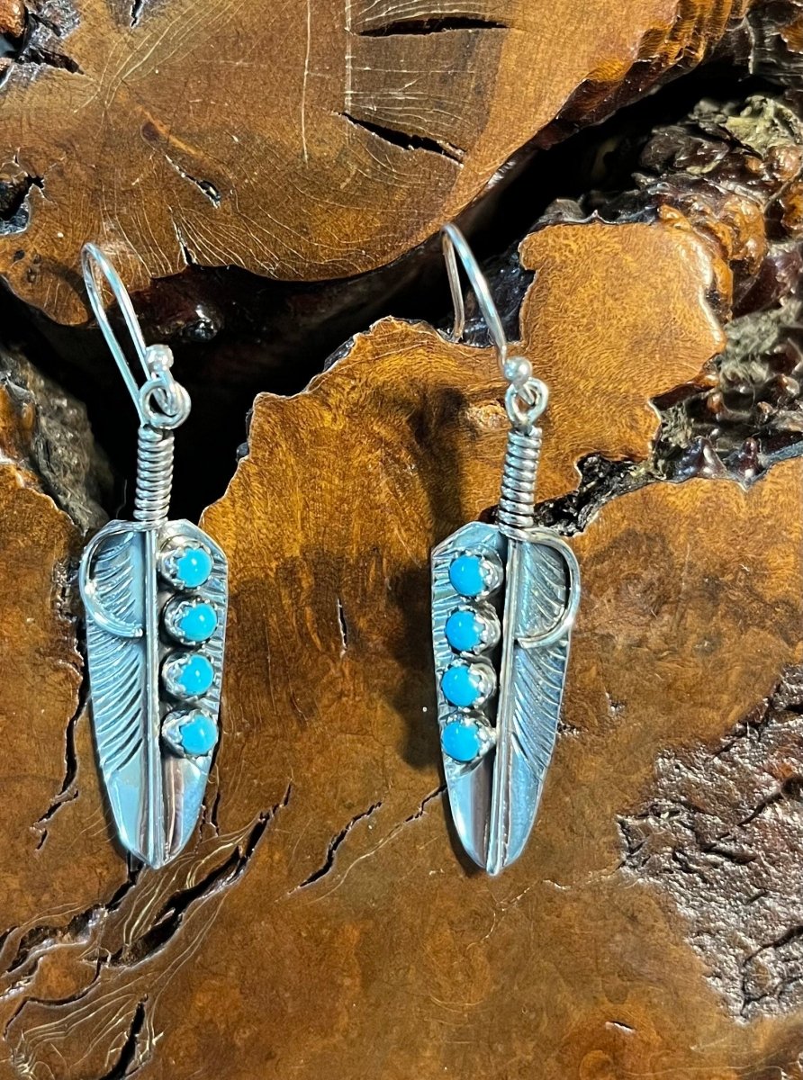 The Cattail Feather Earrings - Turquoise Mustang