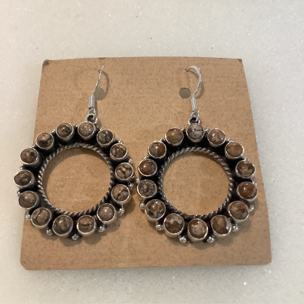 Earrings,Jasper, circle cluster drop w/ hooks, DD - Turquoise Mustang