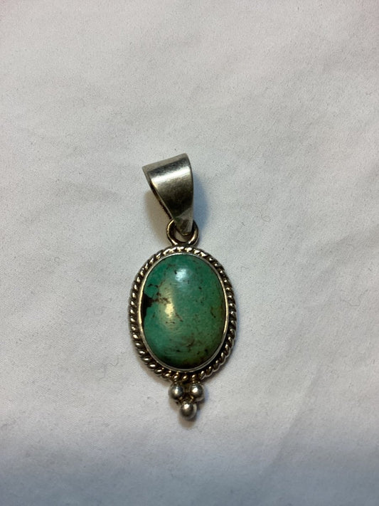 Pendant, Medium Oval Blue Moon Tq, Darryl Becenti - Turquoise Mustang