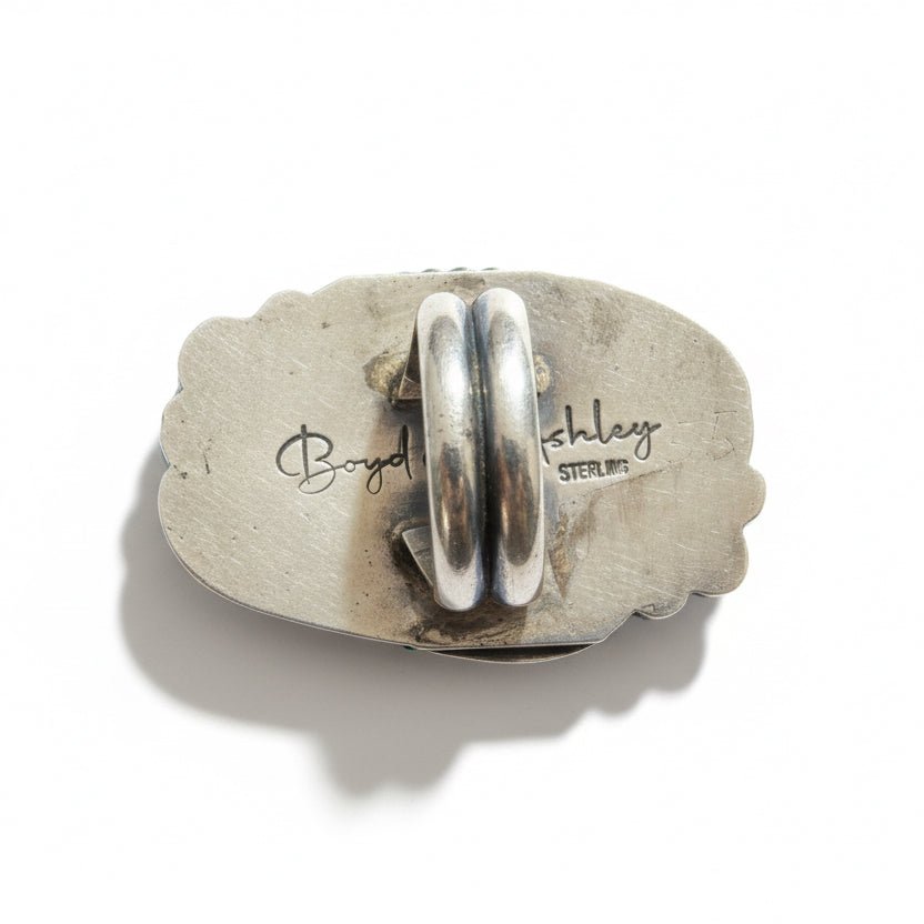 Large Vintage White Buffalo Ring, Size 8.5 Boyd J. Ashley - Turquoise Mustang