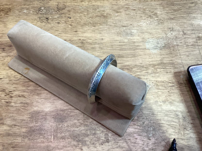 Bracelet, Early (circa 1970) heavy triangle wire, stamped cuff attributed to Tahe family - Turquoise Mustang