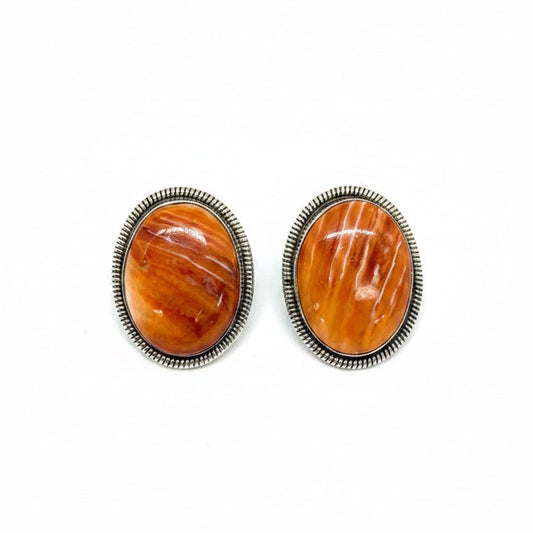 Orange Spiny Oyster Stud Statement Earrings by Wydell Billie | Sterling Silver Native American Jewelry - Turquoise Mustang