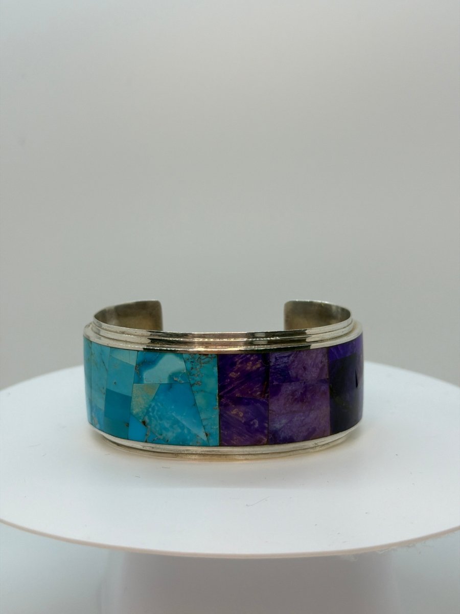 Sugilite and Turquoise Mosaic Inlay Cuff Bracelet, Henry Sam - Turquoise Mustang