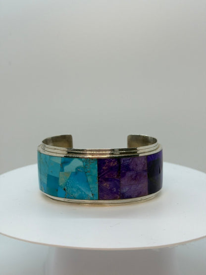Sugilite and Turquoise Mosaic Inlay Cuff Bracelet, Henry Sam - Turquoise Mustang