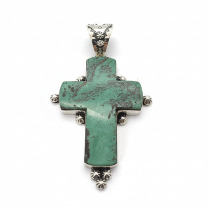 The Sunflower Cross Pendant in Green Kingman Turquoise - Turquoise Mustang