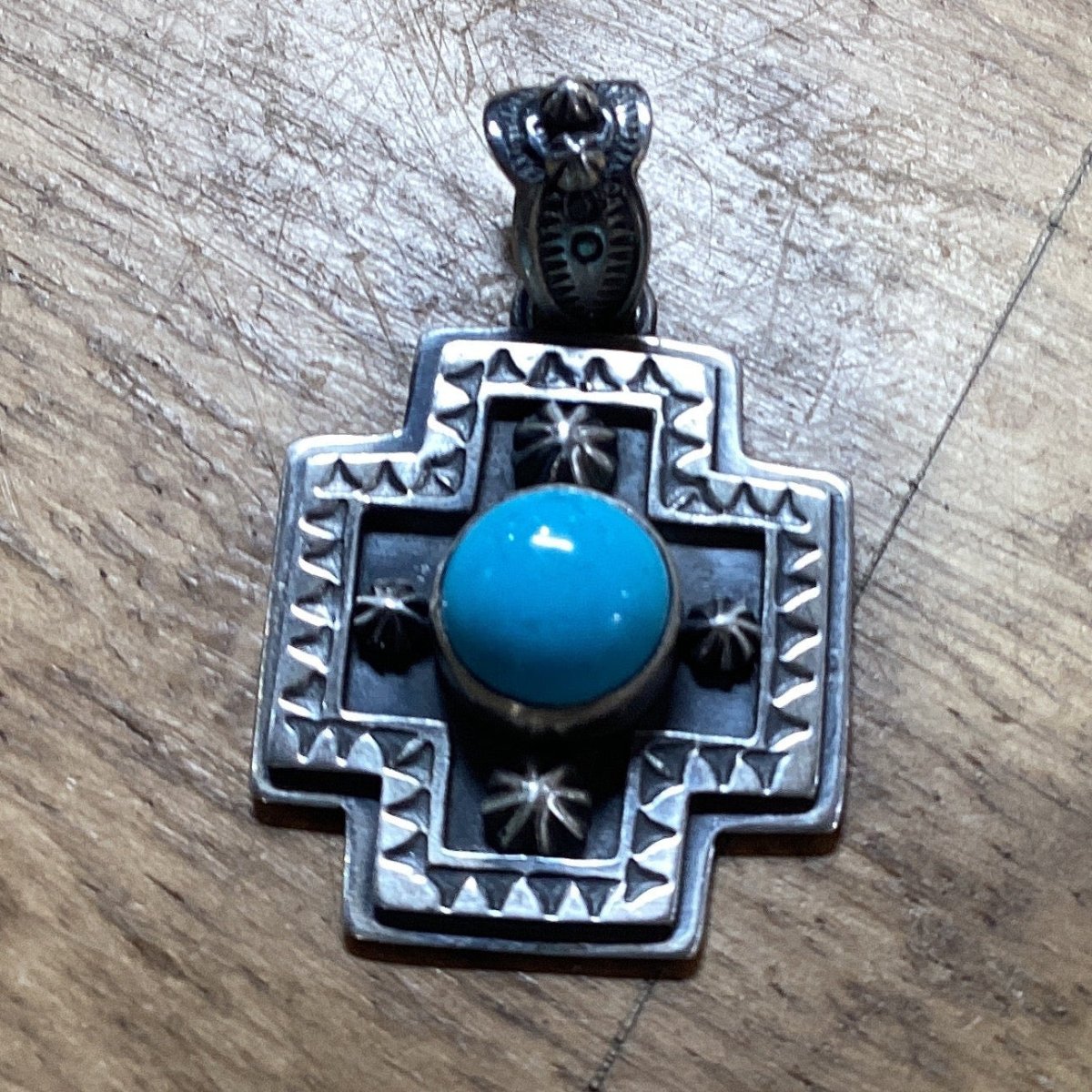 Navajo-Style Cross Pendant with Pearl or Turquoise, by Dan Dodson - Turquoise Mustang
