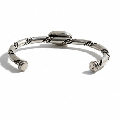 Oval Turquoise Twisted Wire Sterling Silver Cuff by VC, Navajo - Turquoise Mustang
