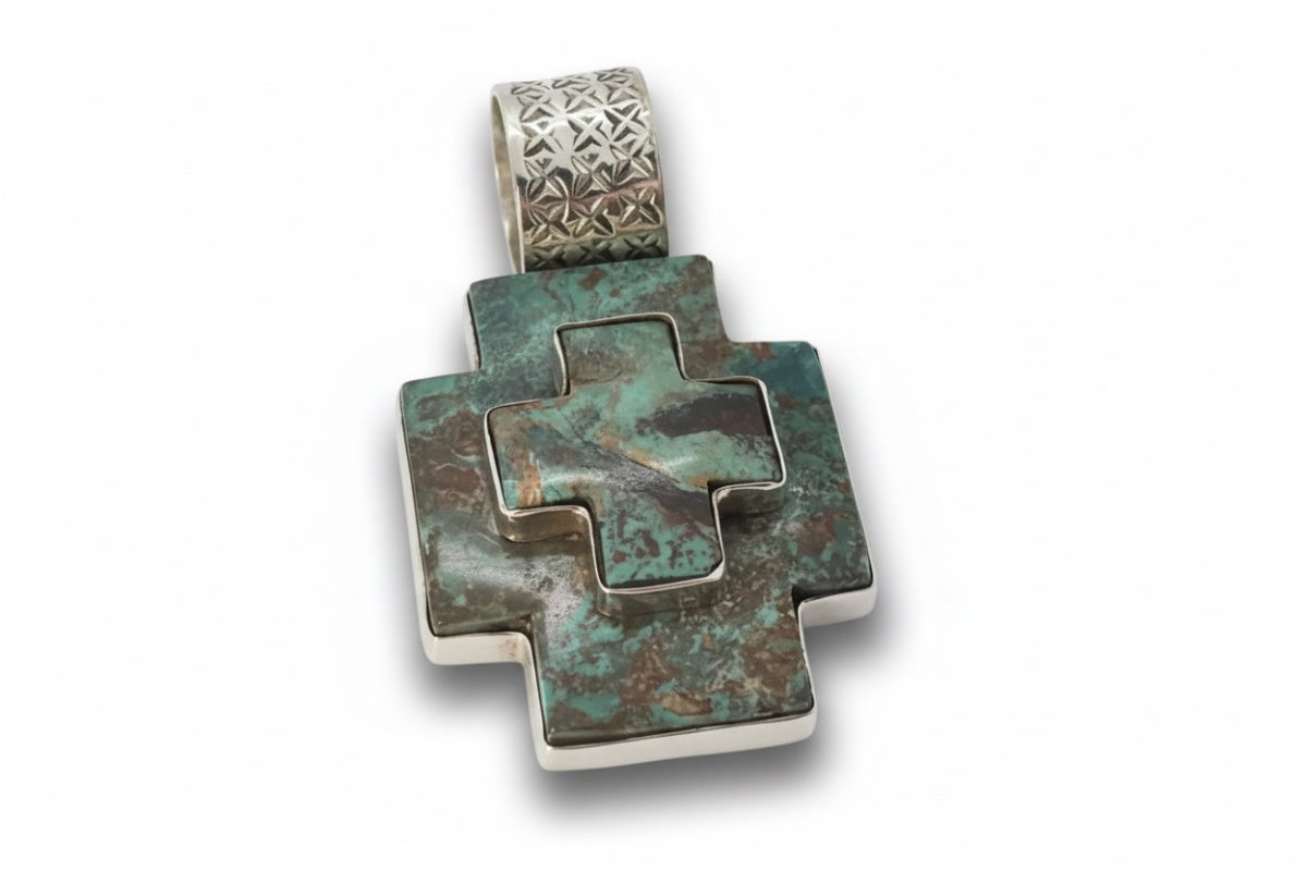 The Cosmos Cross in Sage Green Kingman Turquoise - Turquoise Mustang