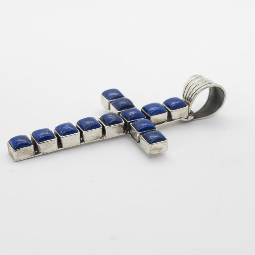 Square Lapis Lazuli 12-Stone Cross Pendant by Dan Dodson - Turquoise Mustang