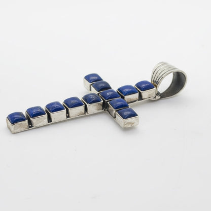 Square Lapis Lazuli 12-Stone Cross Pendant by Dan Dodson - Turquoise Mustang