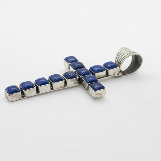 Square Lapis Lazuli 12-Stone Cross Pendant by Dan Dodson - Turquoise Mustang