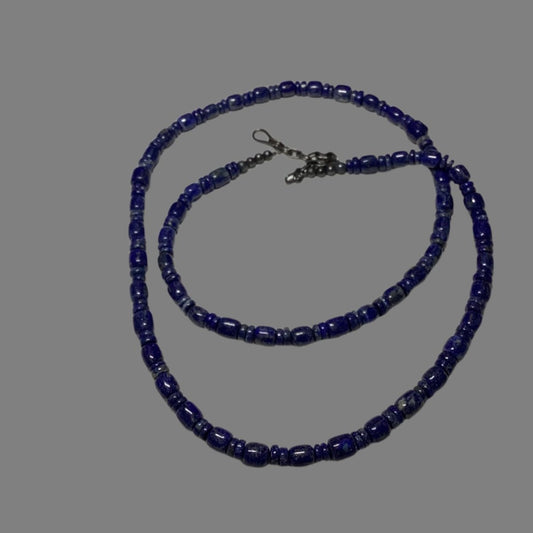 Dan Dodson, 16" Lapis Lazuli Barrel Beads, Necklace - Turquoise Mustang