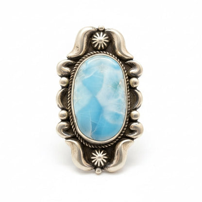 Larimar Oval Repoussé and Rope Ring, Size 9 Albert Jake - Turquoise Mustang