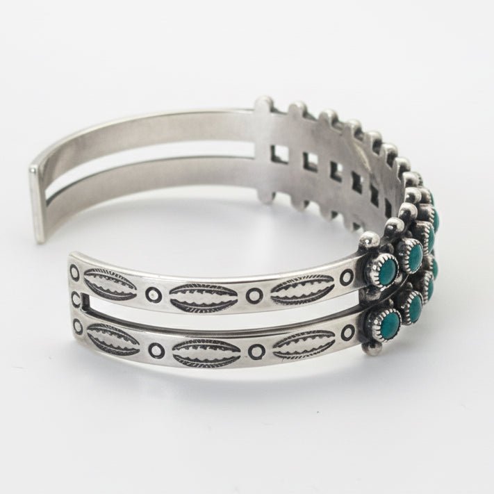 Petite Two - Row 24 - Stone Blue - Green Turquoise Harvey Era Cuff Bracelete - Turquoise Mustang