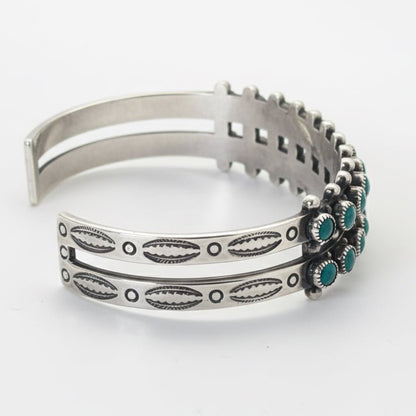 Petite Two - Row 24 - Stone Blue - Green Turquoise Harvey Era Cuff Bracelete - Turquoise Mustang