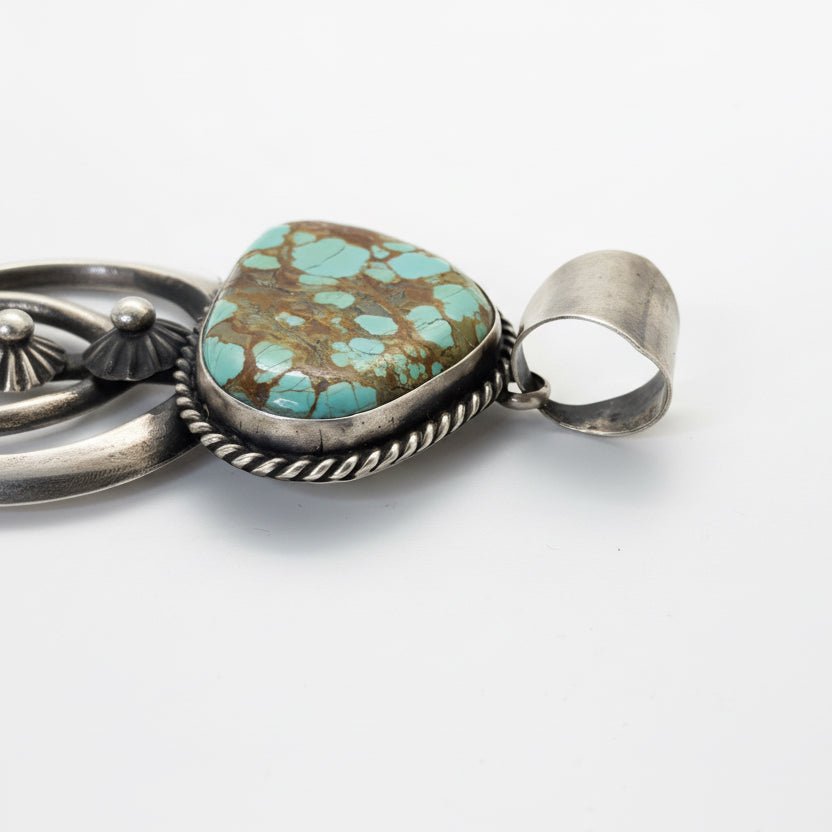 Giant Naja Pendant with Freeform No. 8 Turquoise with Rope Bezel, Chimney Butte - Turquoise Mustang