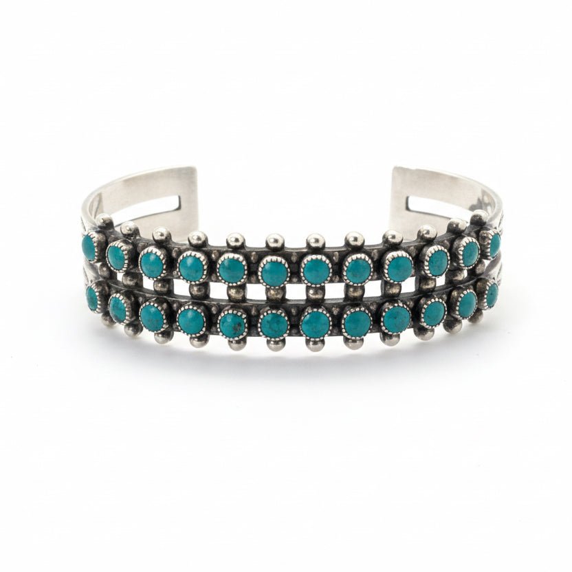 Petite Two - Row 24 - Stone Blue - Green Turquoise Harvey Era Cuff Bracelete - Turquoise Mustang
