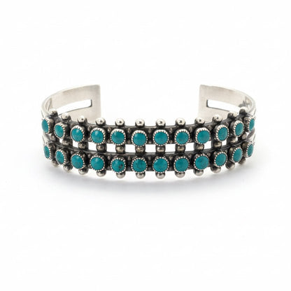 Petite Two - Row 24 - Stone Blue - Green Turquoise Harvey Era Cuff Bracelete - Turquoise Mustang