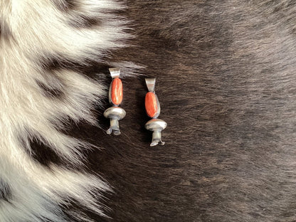 The Tanesha Long Red Spiny Squash Blossom Pendant - Turquoise Mustang