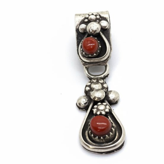 Sterling Silver and Coral Drop Pendant, Vivionita Booqua - Turquoise Mustang