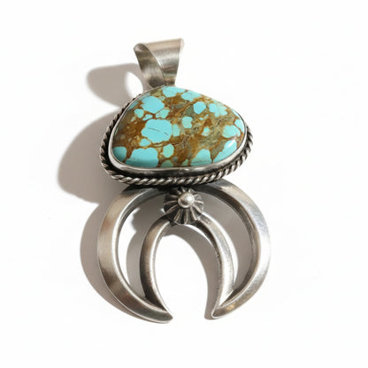 Pendant, giant naja with freeform 8, rope bezel, Chimney Butte - Turquoise Mustang