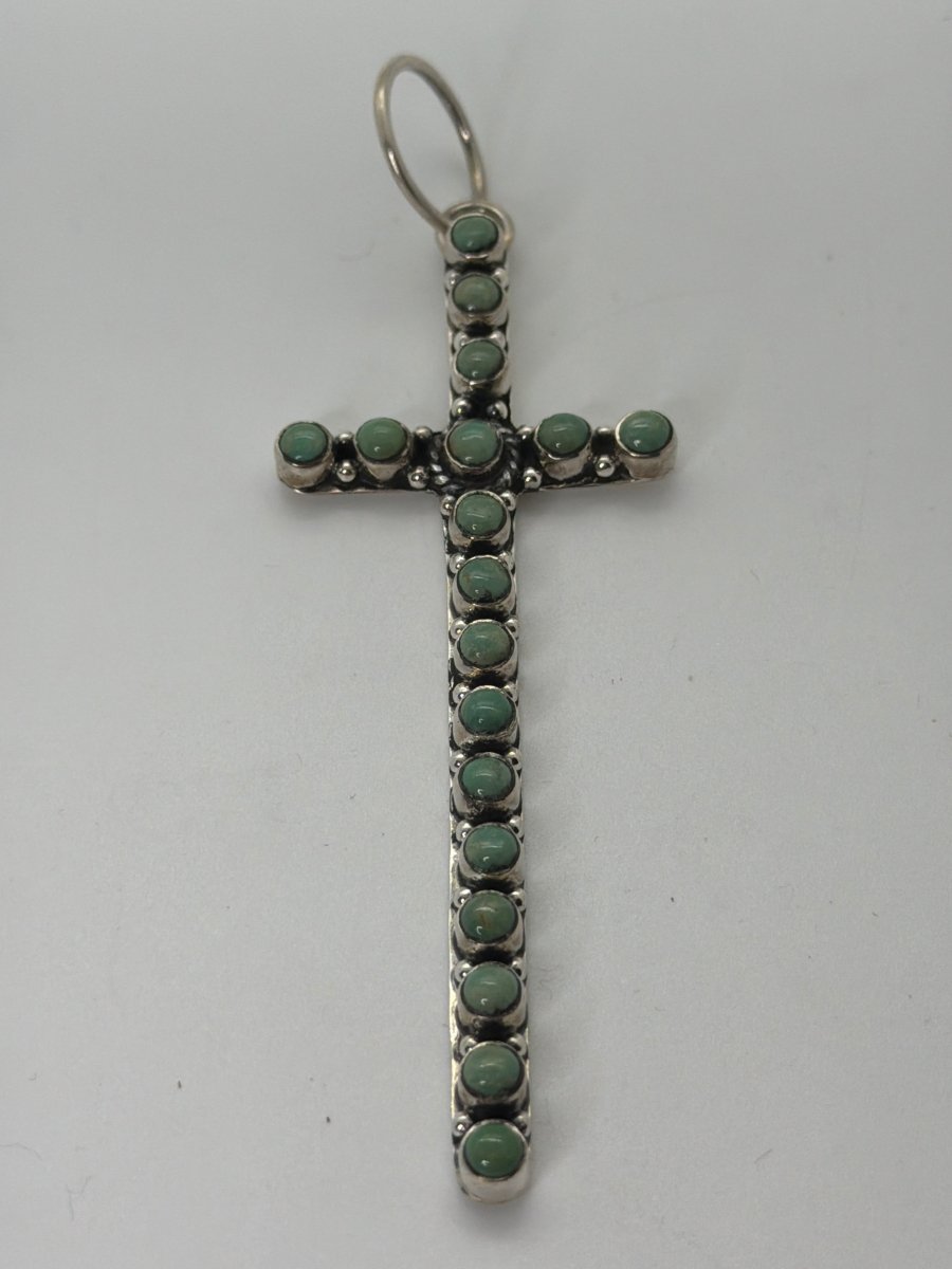 The Morning Glory Narrow Cross in Green Kingman, TM - Turquoise Mustang