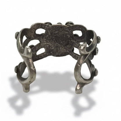 Tufa Cast Cuff Bracelet with Carico Lake Turquoise & Pink Conch by Chimney Butte - Turquoise Mustang