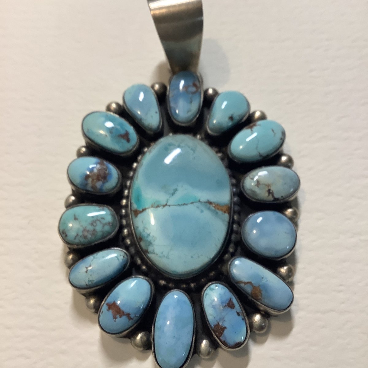 Pendant, Extra Large Daisy Cluster, Golden Hills Turquoise, Kathleen Chavez - Turquoise Mustang