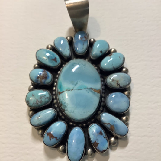 Pendant, Extra Large Daisy Cluster, Golden Hills Turquoise, Kathleen Chavez - Turquoise Mustang