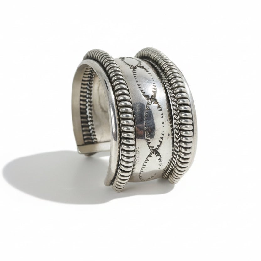 Vintage All Sterling Silver Cuff Bracelet, Tahe - Turquoise Mustang