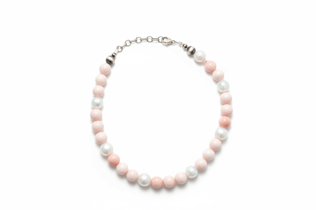 Pink Conch with Freshwater Pearl or Silver Pearl Choker - Turquoise Mustang