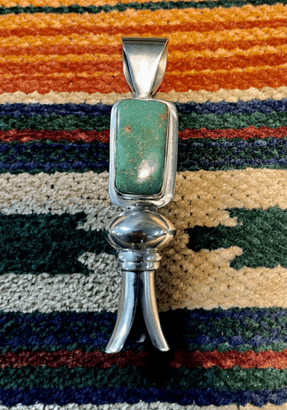 The Laude Rectangular Squash Blossom Pendant - Turquoise Mustang