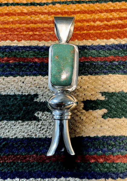 The Laude Rectangular Squash Blossom Pendant - Turquoise Mustang