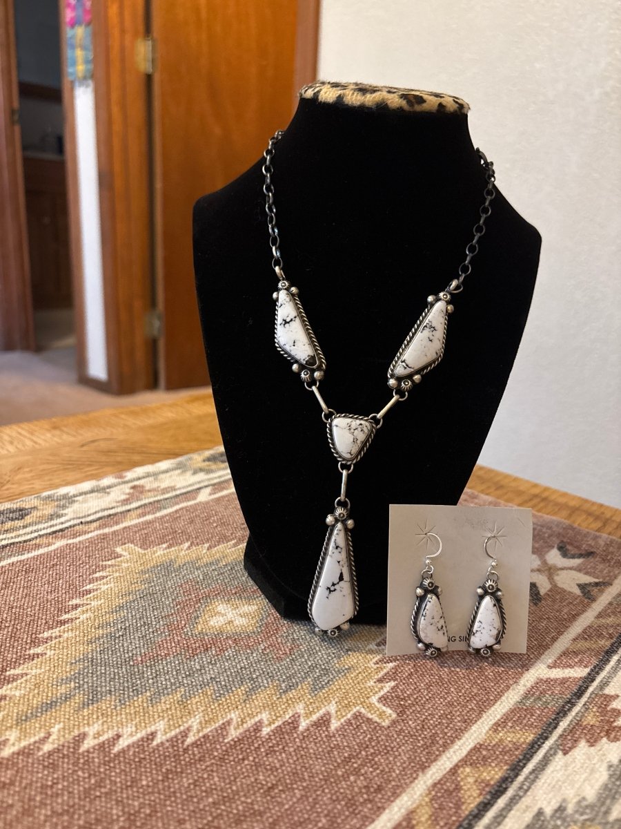 White Buffalo Lariat Necklace & Earrings Set – by Augustine Largo - Turquoise Mustang