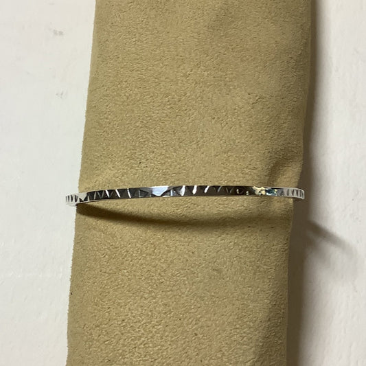 Bangle, stamped, triangular wire, eyelash/clouds, Elaine Tahe (1) - Turquoise Mustang