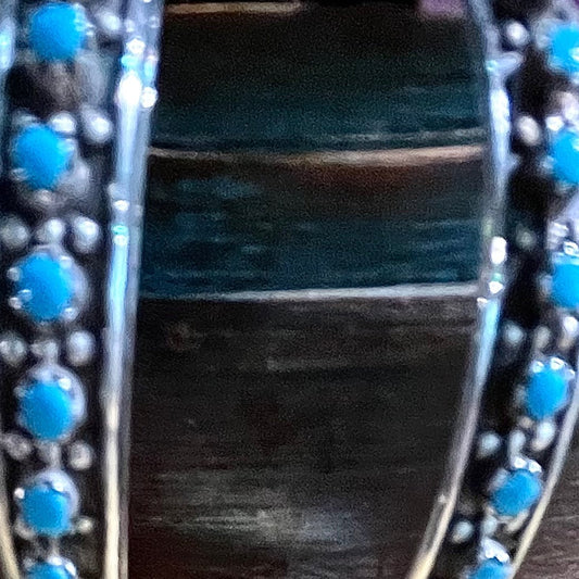 Earring, 3/4, three quarter hoops, 2mm turquoise rounds, sleeping beauty, - Turquoise Mustang