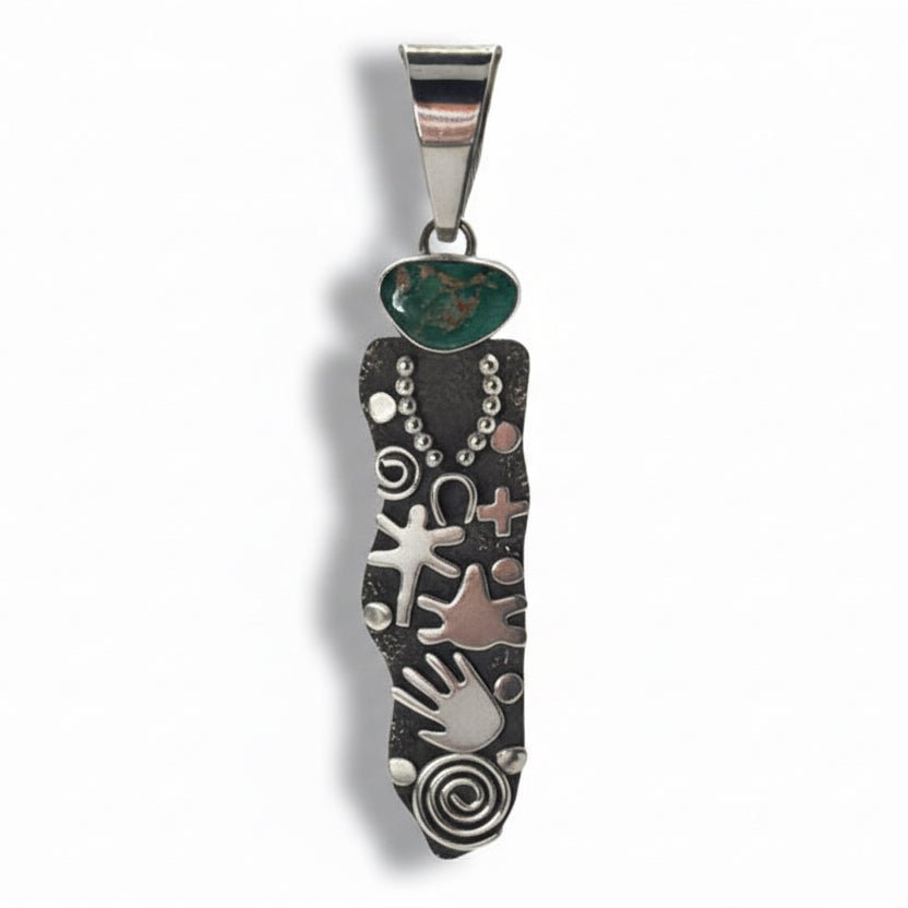 Alex Sanchez Petroglyph Pendant with Royston Turquoise - Turquoise Mustang
