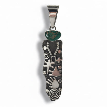 Alex Sanchez Petroglyph Pendant with Royston Turquoise - Turquoise Mustang
