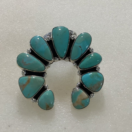 Ring, Turquoise, Extra Large Naja cluster with pear 9 stones, DD - Turquoise Mustang