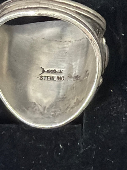 Oval Shape Ring Deep Green Turquoise , Size 10.75 Derrick Gordon - Turquoise Mustang