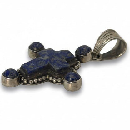 The Cardinal Flower Cross Pendant in in Denim Lapis - Turquoise Mustang
