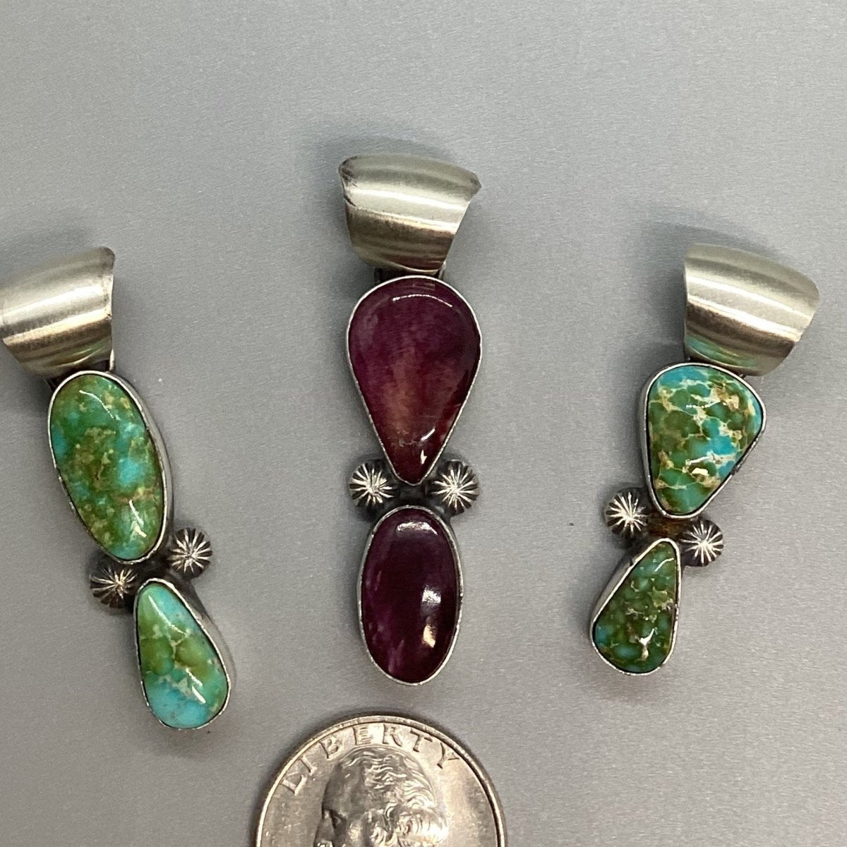 Pendant, Small Two - stone Purple Spiny and Sonoran, Robert Shakey - Turquoise Mustang