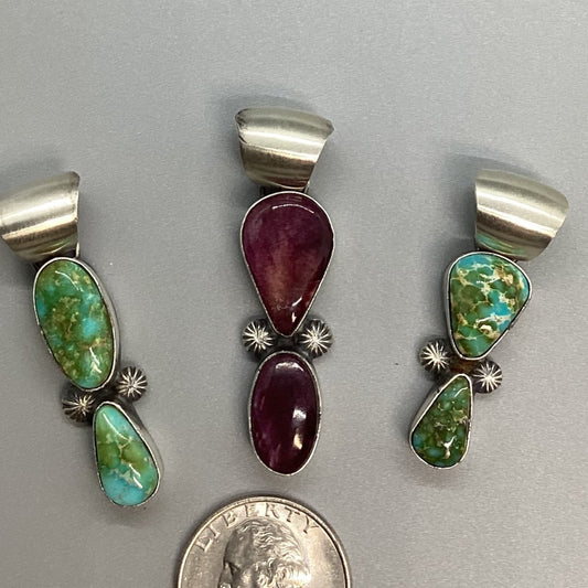 Pendant, Small Two - stone Purple Spiny and Sonoran, Robert Shakey - Turquoise Mustang