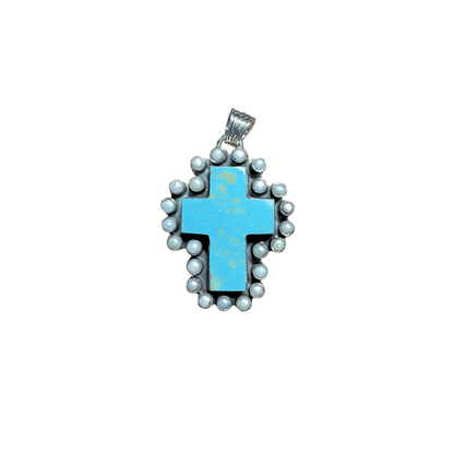 The Quaker Ladies Cross and Pearl Pendant - Turquoise Mustang