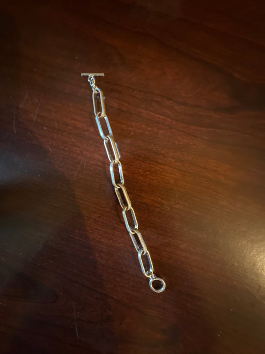 Heavy Link Paperclip Bracelet with Toggle Clasp, 7” - Turquoise Mustang