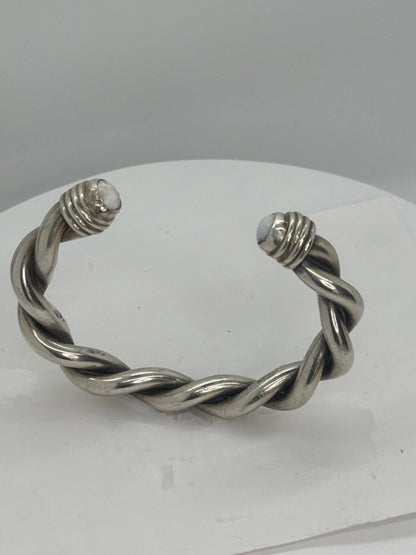 Heavy and Thick Double Twist Cuff Bracelet with White Buffalo Endcap Stones - Turquoise Mustang