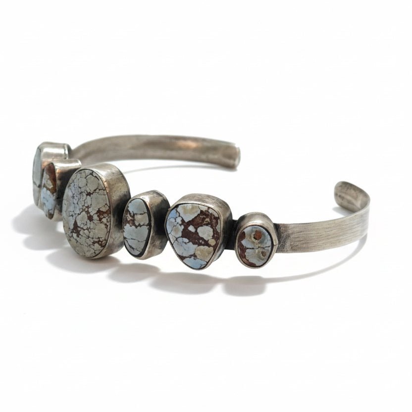 Number Eight Mine Turquoise 7-Stone Petite Cuff Bracelet by Peterson Johnson, Navajo - Turquoise Mustang
